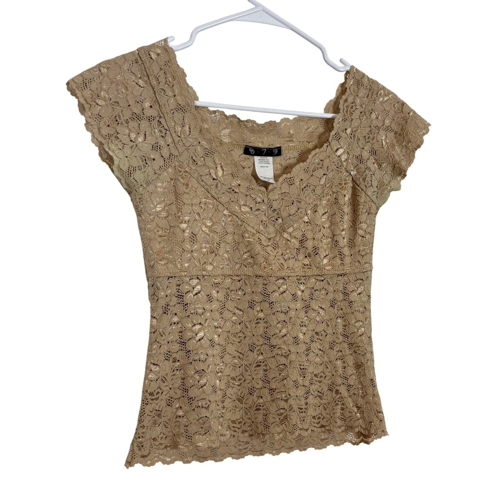Vintage y2k Lace Top Gold Metallic Floral Coquette Fairycore Feminine Medium
